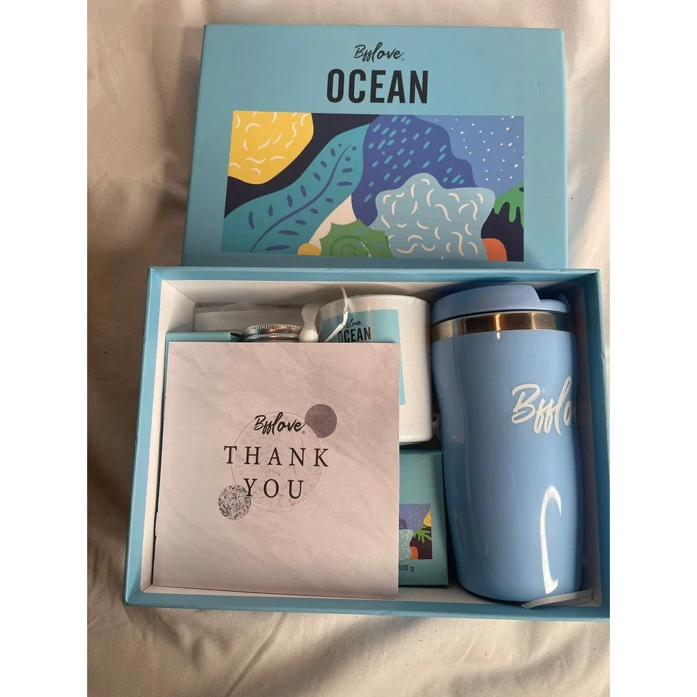 Bfflove Ocean Spa Gift Set with Insulated Tumbler‎ Candle Bath Salt Massage Oil